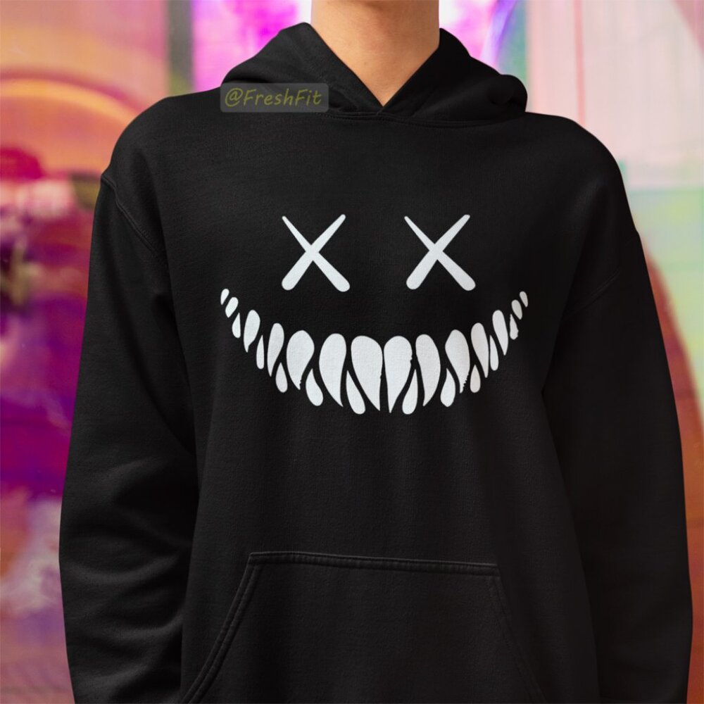 🆕Demon Grin Black Fleece Pullover Hoodie